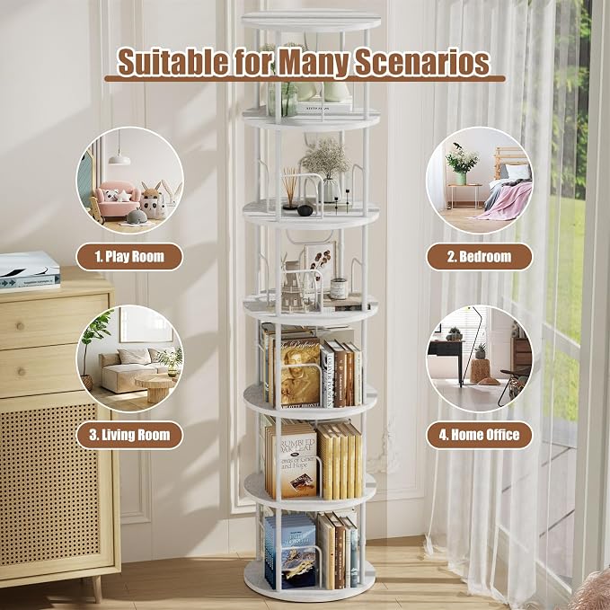 ALLSTAND 6 Tier Rotating Bookshelf, 360 ° Display Stackable Spinning Bookshelf - Image 7