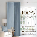 Light Blue Pleated Linen Blackout Curtains 90 Inches Long 2 Panels W40xL90 | - Image 2