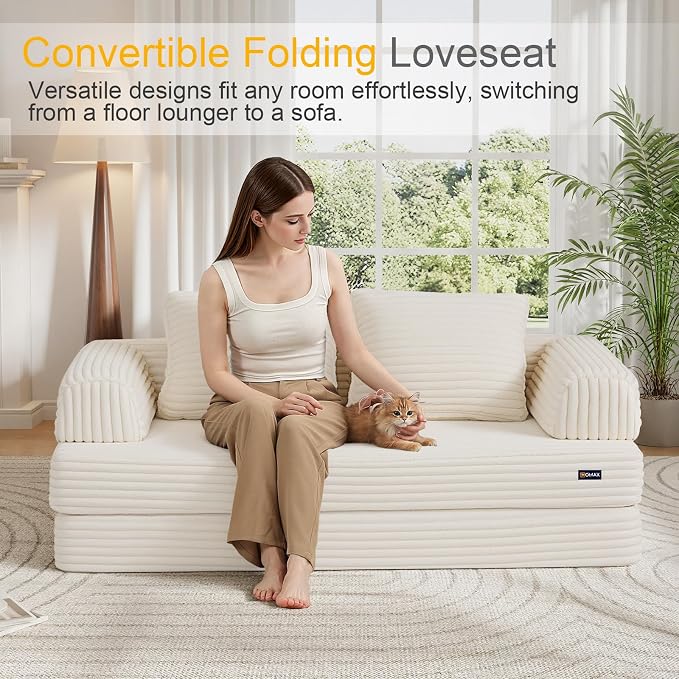 COMAX Convertible Sofa Bed, Folding Floor Couch Corduroy Fold Out Couch Bed - Image 3