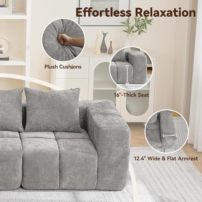 160" Oversized 6 Seater Boneless Couch, Comfy Cloud Modular Sectional Sofa - Image 5