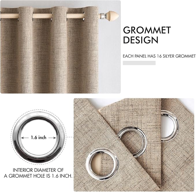 MIULEE Extra Wide 100% Blackout Linen Curtains 100x84 Copper Brown | Room - Image 4