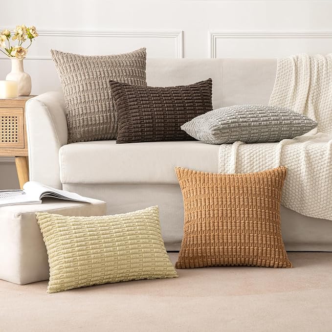 MIULEE Lumbar Corduroy Decorative Throw Pillow Covers 12x20 Brown Pack of 2 | - Image 2