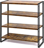 HCHQHS Bookshelf, 4-Tier Industrial Bookcase, Rustic Wood and Metal Open by HCHQHS