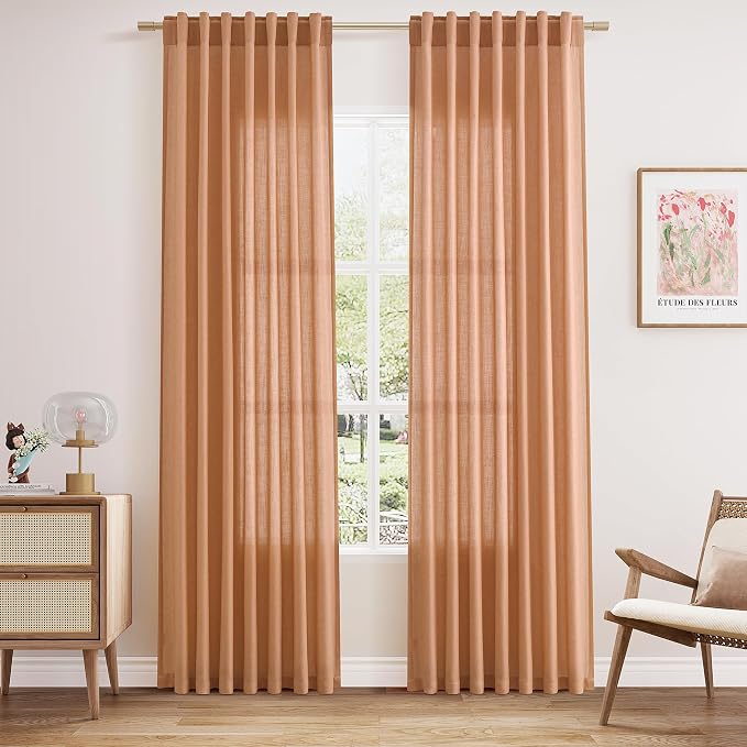 Peach Quartz Curtains 84 Inch Long 2 Panels Set Back Tab Rod Pocket Linen Blend by Nanspring