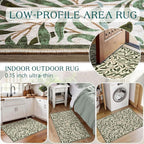 Front Door Mat Outside Entrance, 2x3 Boho Sage Olive Green Leaf Rug | Non-Slip - Image 6