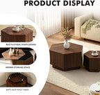 Hexagonal Nesting Coffee Tables Set of 2, Walnut Coffee Table - Image 5