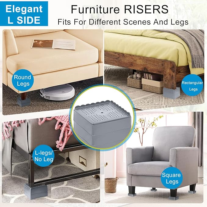 Bed Risers 1 inch, 2 inch, 3 inch, 4 inch Heavy Duty, Adjustable Furniture Riser - Image 3