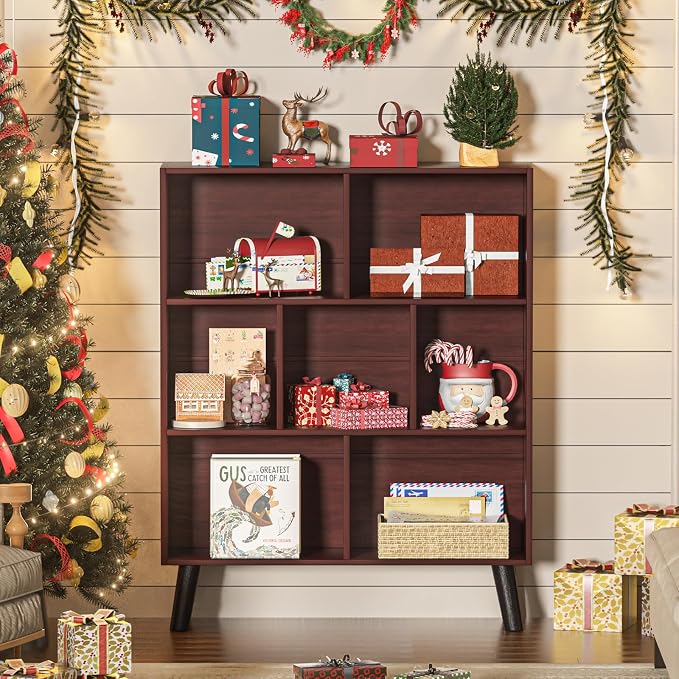 YAHARBO Walnut Bookshelf, 3 Tier Book Shelf - Image 9