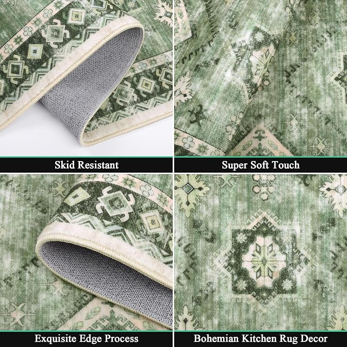 HEBE Boho Kitchen Rugs Set of 3, Non Slip Washable Kitchen Mats - Image 4