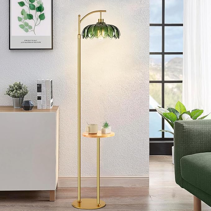 QIYIZM Glass Floor Lamp with Table and Shelves - Image 9