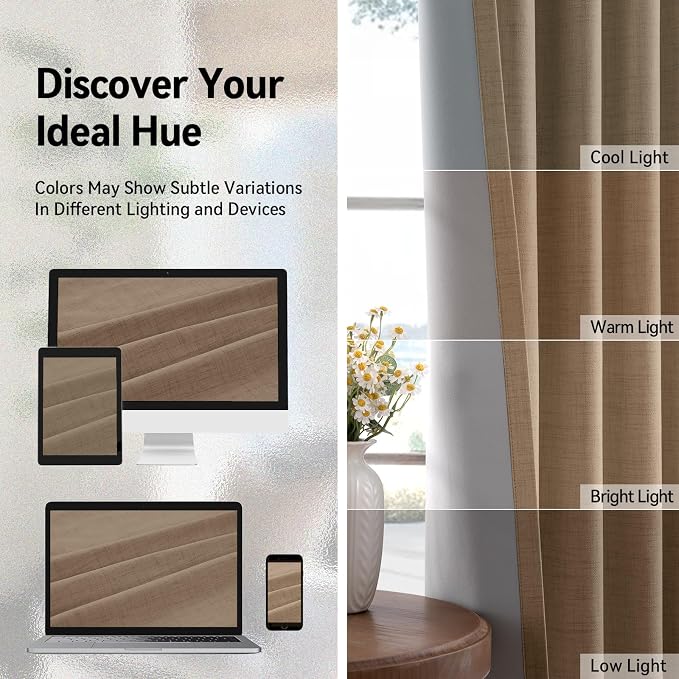 100% Blackout Linen Textured Curtains 72 Inch Long, Copper Brown | 100% - Image 7