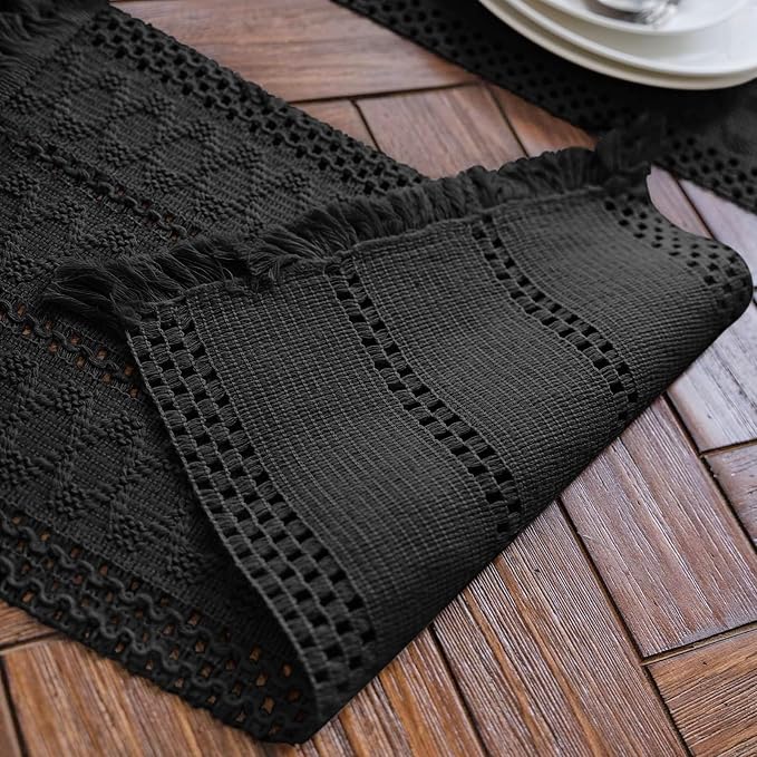 Macrame Table Runner Pure Black Boho Table Runners - Image 4