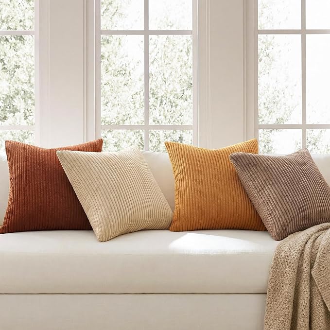 Topfinel Fall Soft Corduroy Throw Pillow Covers 18x18 Inch Yellow Brown | Set - Image 2