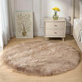 Goolela Beige Round Rug 4ft Fluffy Sheepskin Faux Fur Rug by Goolela