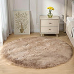 Goolela Beige Round Rug 4ft Fluffy Sheepskin Faux Fur Rug by Goolela