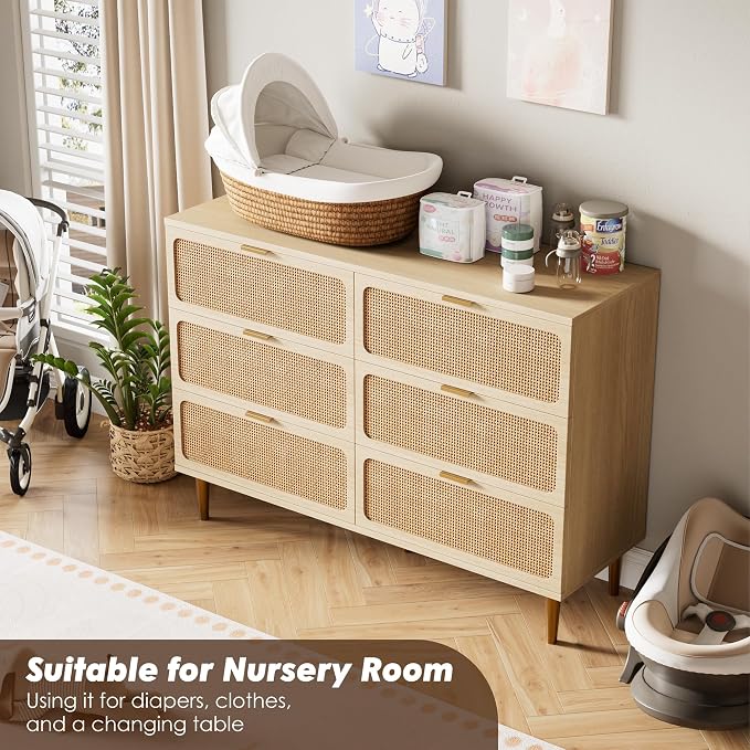 GarveeHome Rattan 6 Drawer Dresser - Image 5