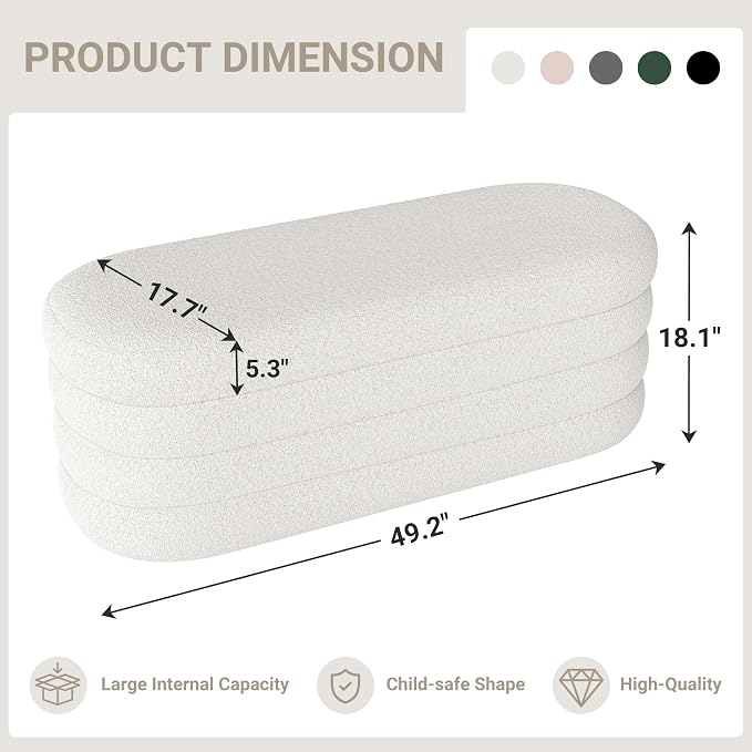 Busaurus Storage Ottoman Bench 49.2 Inch Upholstered Fabric Storage Bench - Image 2