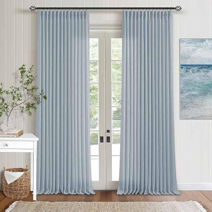 Light Blue Linen Curtains 102 Inches Long by Twodrapes