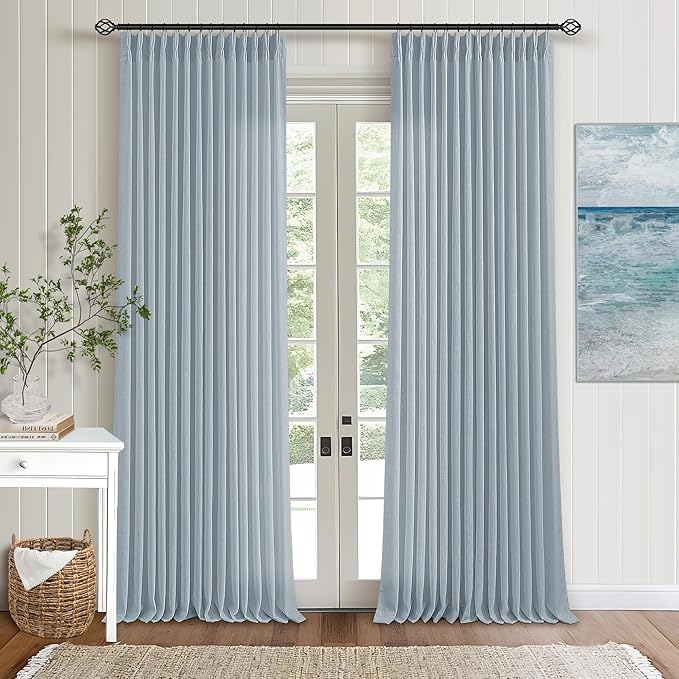 Extra Long Dusty Blue Linen Curtains 120 Inches Long 2 Panels | Coastal Sky Blue - Image 9