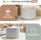 Round Storage Ottoman with Tray Lid, Folding Chenille Fabric Footrest with - Image 5