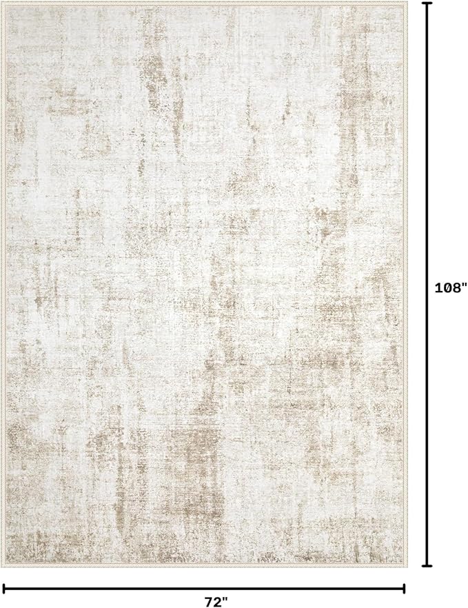 6x9 Area Rugs Washable Rug: Abstract Neutral Rugs Modern Non Slip Area Rug - Image 2