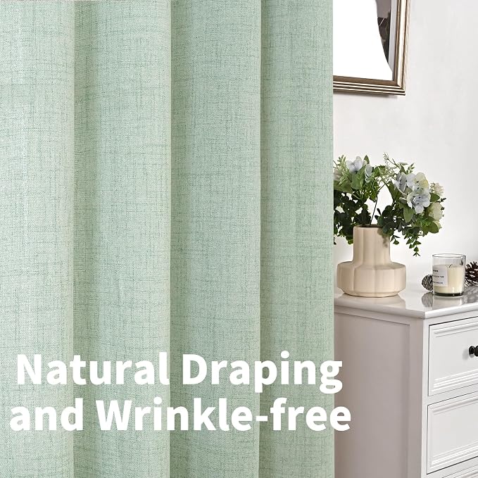 YoungsTex Sage Green Kitchen Window Curtains, Short Linen Drapes - Image 8
