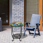 Cinnvoice Outdoor Side Table Round Small Mosaic Patio Accent Indoor End Plant - Image 6