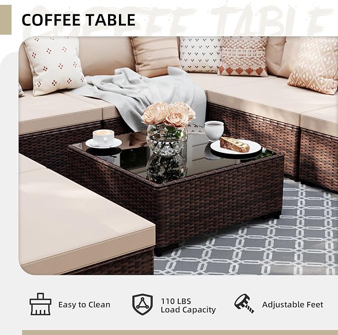 UPHA 9 Pieces Patio Furniture Sets, Wicker Outdoor Sectional Sofa Couch - Image 6