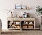 WAMPAT Buffet Cabinet with 4 Doors and 2 Drawers, Large Coffee Bar Table Wood - Image 3