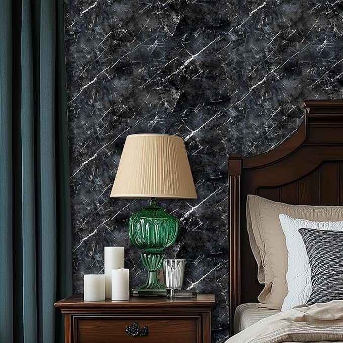 HOMETITUTE Black Marble Wallpaper Peel and Stick Dark Stone Pattern 118.1x17.7 - Image 6
