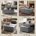 LINLUX Extra Large Leather Storage Ottoman, 35.5 Inch Large Square Lift Top - Image 4