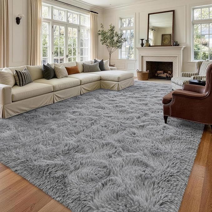 10x14 Extra Large Grey Fluffy Area Rug Non-Slip - Image 2
