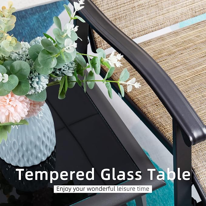 Vongrasig 3 Piece Outdoor Rocking Bistro Set, Textilene Fabric Small Patio - Image 7