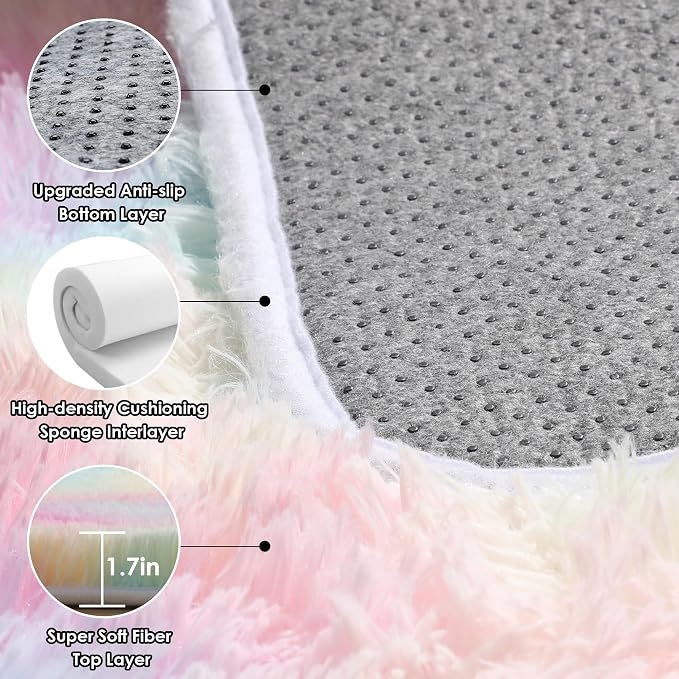 Rainbow Runner Rugs for Girls Bedroom Living Room, 2x6 Fluffy Soft Area Rug | - Image 4