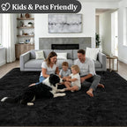 Area Rug Living Room Bedroom: 4x6 Fluffy Plush Shag Carpet Black | - Image 4