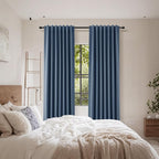 Denim Blue 100% Blackout Linen Curtains 120 Inch Length 2 Panels Set - Image 8