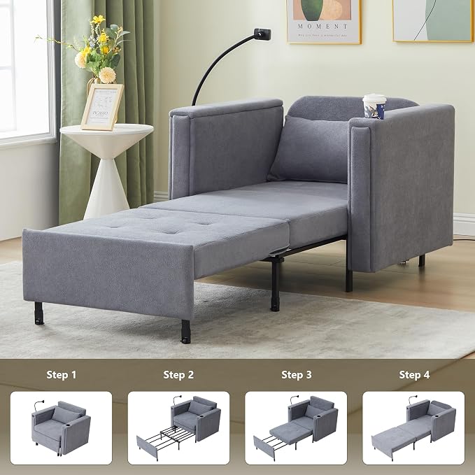 LEVNARY 3-in-1 Convertible Sleeper Chair Pull Out Bed, Single Sofa Chair Sleeper - Image 6