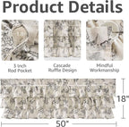 jinchan Ruffled Valance Curtain Linen Floral Kitchen Valance 18 Inch Shabby - Image 5