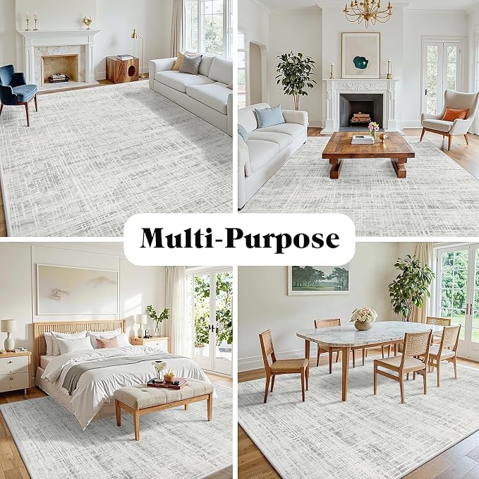 4x6 Washable Area Rug for Living Room Bedroom: Non-Slip Modern White Gray | - Image 3
