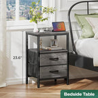Huuger Nightstand with Charging Station, Fabric Drawers, End Table with Open - Image 3