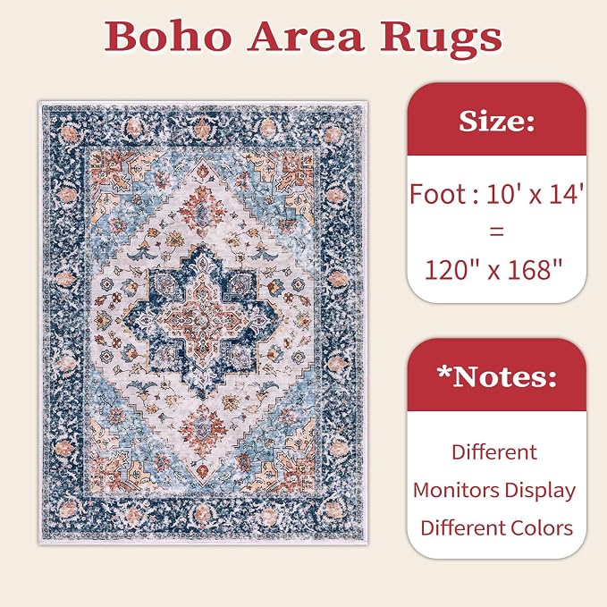 SERISSA 10x14 Washable Non Slip Boho Area Rug - Image 6