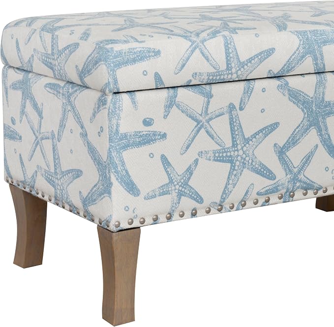 Linon Stephanie Cream and Light Blue Starfish Fully Upholstered Bench - Image 16