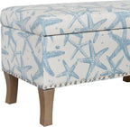 Linon Stephanie Cream and Light Blue Starfish Fully Upholstered Bench - Image 16