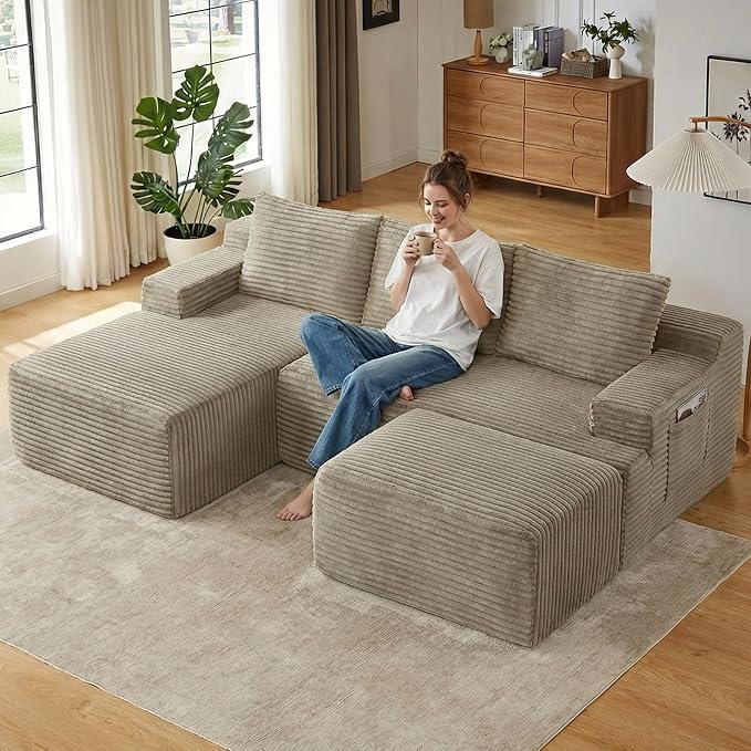 96" Cloud Sectional Couch U-Shaped Chaise by ODUWA