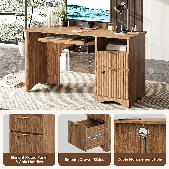 Bestier 55 Inch Wood Computer Desk - Image 4