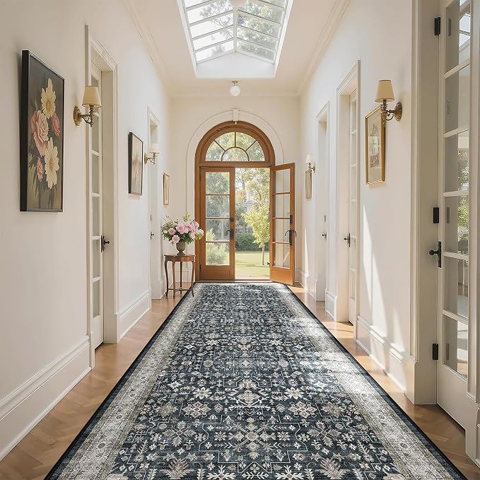 Black Floral Hallway Runner Rug 2'6"x14' by WelcometoBabovid
