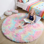 Amdrebio Rainbow Big Round Furry Area Rug 7Ft by Amdrebio