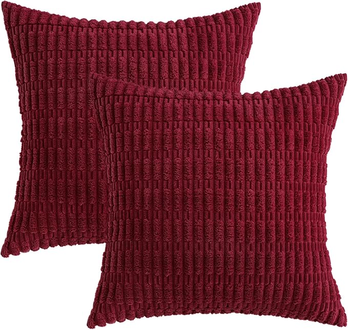 MIULEE Corduroy Decorative Throw Pillow Covers 20x20 Burgundy Pack of 2 | Soft - Image 6
