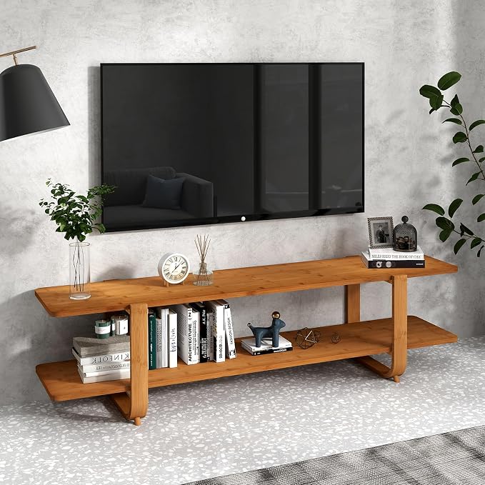HollyHOME Bamboo TV Stand with Storage - Image 3