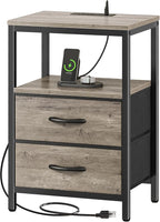 Huuger Nightstand with Charging Station, Fabric Drawers, End Table with Open by Huuger
